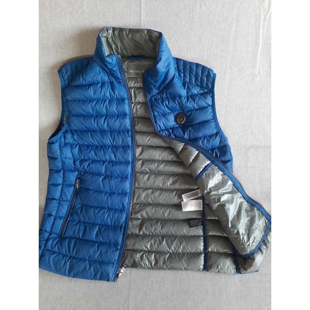 Michael Kors Mens Small Royal Blue Puffer Down Vest Quilted Zip Logo Lightweight